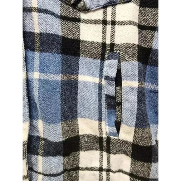 Active USA Blue Black White Plaid Sherpa Lined Shacket Women’s Size L Wool Blend - Picture 6 of 10